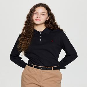 헤지스 여성 [[25FW]] HSTS5DC81BK [아이코닉] 클래식핏 더블페이스 긴팔 폴로셔츠 블랙