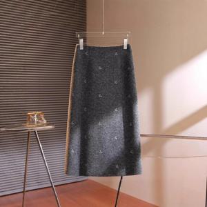 [브리치]  / 그레이 버뮤다 리본 자수 모직 슬림핏 스커트 그레이 S