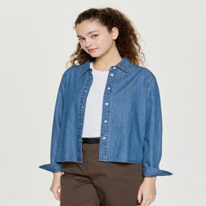 헤지스 여성 [[25FW]] HSSH5DP01B2 [시즌오프][ONLINE EXCLUSIVE]데님 크롭 루즈핏 셔츠 블루