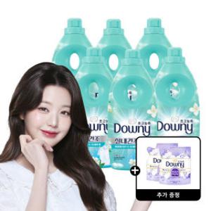 다우니 실내건조 프레시 클린 초고농축 섬유유연제 본품 1L 6개 +다우니 화이트 머스크 200mL 2개