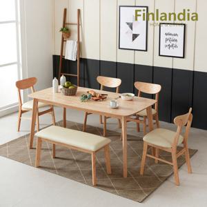 핀란디아 데니스 내추럴 6인식탁세트(의자4벤치1)