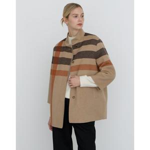 닥스 여성 24FW 가격인하캐시미어 베이지 빅체크 핸드메이드 하프 코트 DLCO4DE91I3
