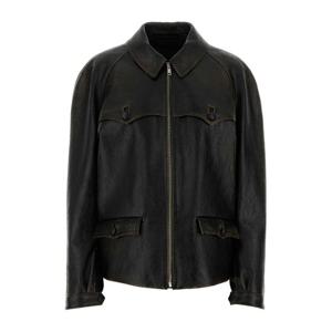 프라다 블랙 가죽 플랩 포켓 재킷 58A261SOOO18OL F0002