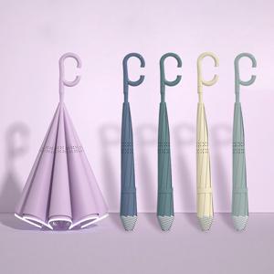 거꾸로 자동 장우산 파스텔 C형 손잡이 차량용 우산