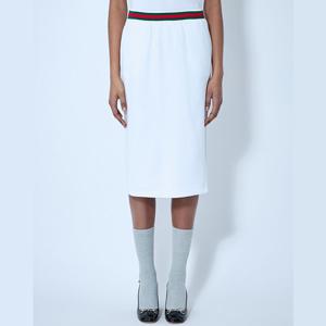 26 SS 구찌 Web 웹스트라이프 트림 코튼 저지 스커트 화이트 810391 XJG1A 9692