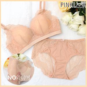 [핑크룩] 미드나잇 레이스 노와이어 브라팬티2종세트/베이지