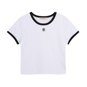 플라스틱아일랜드  라운드넥 배색 슬림 반팔 티셔츠 (PR7CH305)