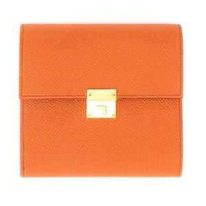 에르메스 클릭 12 중지갑 레더 가죽 카드 수납 홀더 오렌지 H073508CK