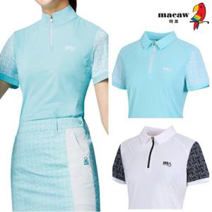 [마코] (여성)소매 패턴 카라 반팔 티셔츠_MLW2TH60