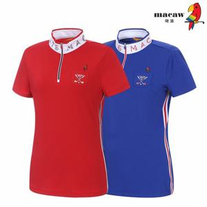 [마코] (여성)넥 배색 집업 반팔 티셔츠_MLW2TH70