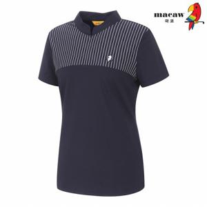 [마코] (여성)라인 패턴 집업 반팔 티셔츠_MLW2TH04