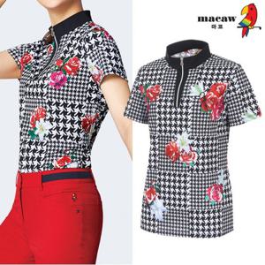 [마코] (여성)플라워 체크 집업 반팔 티셔츠_MLW2TH14