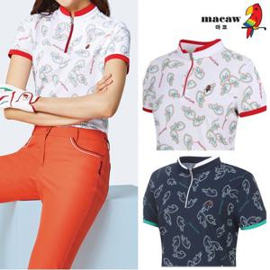 [마코] (여성)패턴 포인트 집업 반팔 티셔츠_MLW2TH07