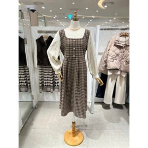 [밸리걸] 배색 체크 롱 원피스 222480