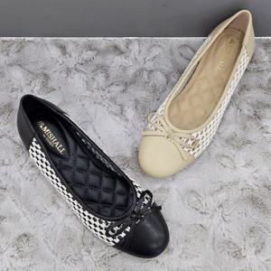 [탠디]패턴 콤비 리본 플랫슈즈 X2HS50YY59 G-BEIGE G-BLACK 3DC