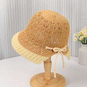 투톤 리본끈 보넷 햇 진베이지