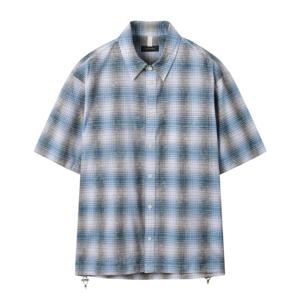 [커스텀멜로우]블루 빈티지 다이드 체크 하프 셔츠 CWSAM25314BUX