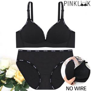 [핑크룩] 폴리윙크 노와이어 브라팬티2종SET/블랙