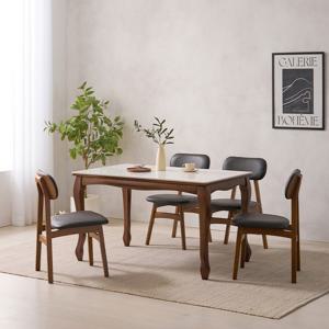 소티디자인 엘린 폴리싱 세라믹 4인 식탁세트 원목 월넛 프레임 화이트유광 상판