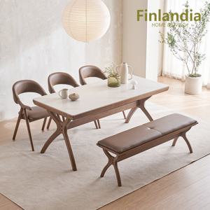 핀란디아 마레나 세라믹 애쉬원목 6인식탁세트(의자3+벤치1)