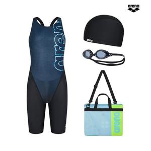 아레나 빅로고 여아동 4부 반신 키트 A4BG1KG03 BLK