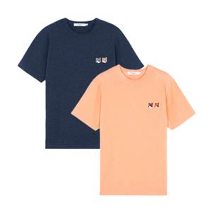 메종키츠네 더블 폭스헤드 남여공용 반팔티 네이비멜란지,피치 IU00114KJ0008