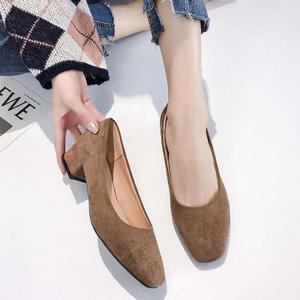 펌프스 사각코 스웨이드 힐 여성구두 정장 통굽