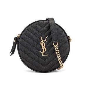 생로랑 쉐브론 퀼티드 그랑 드 뿌드르 엠보스 레더 바이닐 라운드 카메라백 블랙610436-1GF07-1000
