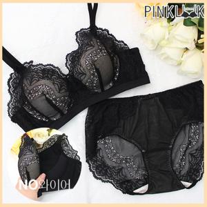 [핑크룩] 미드나잇 레이스 노와이어 브라팬티2종세트/블랙