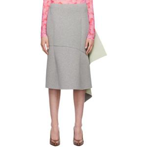 25 FW 드리스반노튼 여성 그레이   그린 네오프렌 미디 스커트 242358F092004
