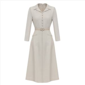 [미니멈]카라넥 7부 소매 플레어 원피스 (MYAGWO1150BE2)_IC