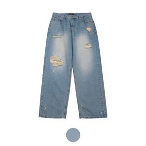 [모로엠]데미지드 워싱 세미와이드 데님팬츠 UP-JEA-8065