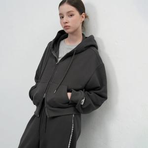 WOMAN 레이스 라벨 후드 집업 [CHARCOAL] / WBE3L02506