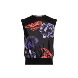 26 SS 페라가모 블랙 울 실크 플로럴 프린트 슬리브리스 탑 111398E755662