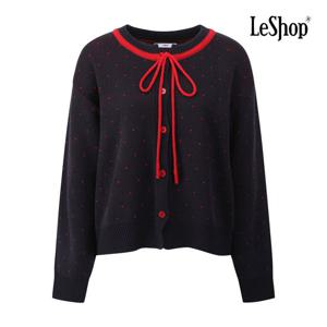 르샵  리본넥 도트 패턴 버튼 니트 가디건 (BQ1KC006A)