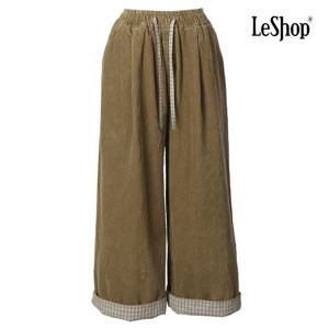 르샵  체크 허리끈 코듀로이 와이드 팬츠 (BQ1PT001A)