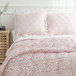 스노우 밤부 프릴 꽃비Q(퀸)여름누비이불베개커버세트 핑크