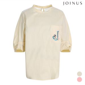 포켓 자수 포인트 반팔 블라우스_JABU5-WRB360