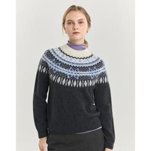 헤지스 여성 24FW 가격인하알파카혼방 차콜그레이 노르딕 라운드넥 스웨터 HSSW4D101CG