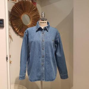 르피타 HC06 타원 자수 데님 셔츠(다크 블루) L255BSH255