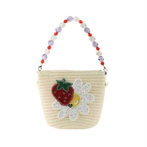 [프랜치켓] 여아여름가방 아이보리 딸기 밀짚 바캉스가방Q53DG2021