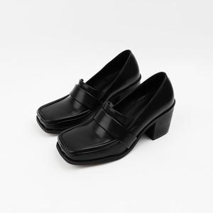 [신난다슈] 여성 구두 펌프스 힐 6cm 여자 페니 로퍼 힐 발편한 통굽 사각코 TMZ253071 블랙