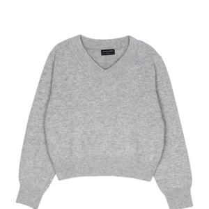 [파슨스] V-NECK PATCH KNIT LONG T-SHIRT_Gray  [SADQ9NI01]