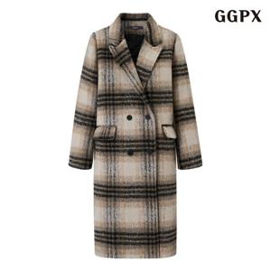 [GGPX] 체크 더블 버튼 누빔 롱 긴팔 코트 (GPDJH009D)