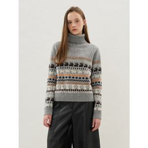 [올리브데올리브] OK5WPB25 애니멀 노르딕 패턴 믹스 니트 풀오버