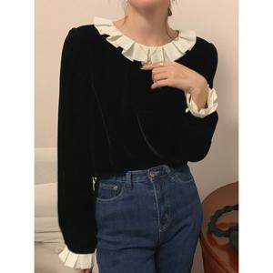 [예쎄](예쎄) 플리츠카라 퍼프 슬리브 벨벳 블라우스(S5WBL023A)