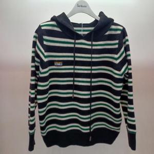 Latium HC06 이중컬러 단가라 스트라이프 벌집 후드 니트티 T2613sw02B