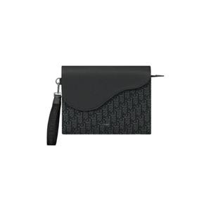 디올 새들 A5 트라이앵글 파우치 메탈릭 디올 오블리크 자카드   그레인드 카프스킨 실버 블랙 2ADCA540YNZ-H06K