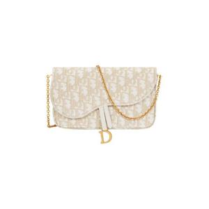 디올 미디움 새들 파우치 체인 디올 오블리크 자카드 골드 S5907CQDL-M01E