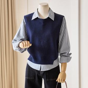 [커스텀에이블] 니트조끼 레이어드 스트라이프셔츠_T2601BL002A